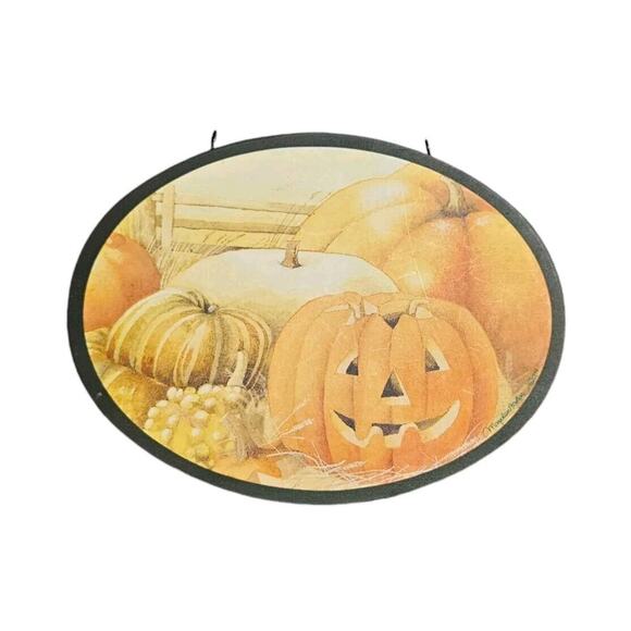 Vtg Marjolein Bastin 1999 Halloween Christmas 2 Sided Wooden Sign Plaque Oval 6" - Picture 1 of 7